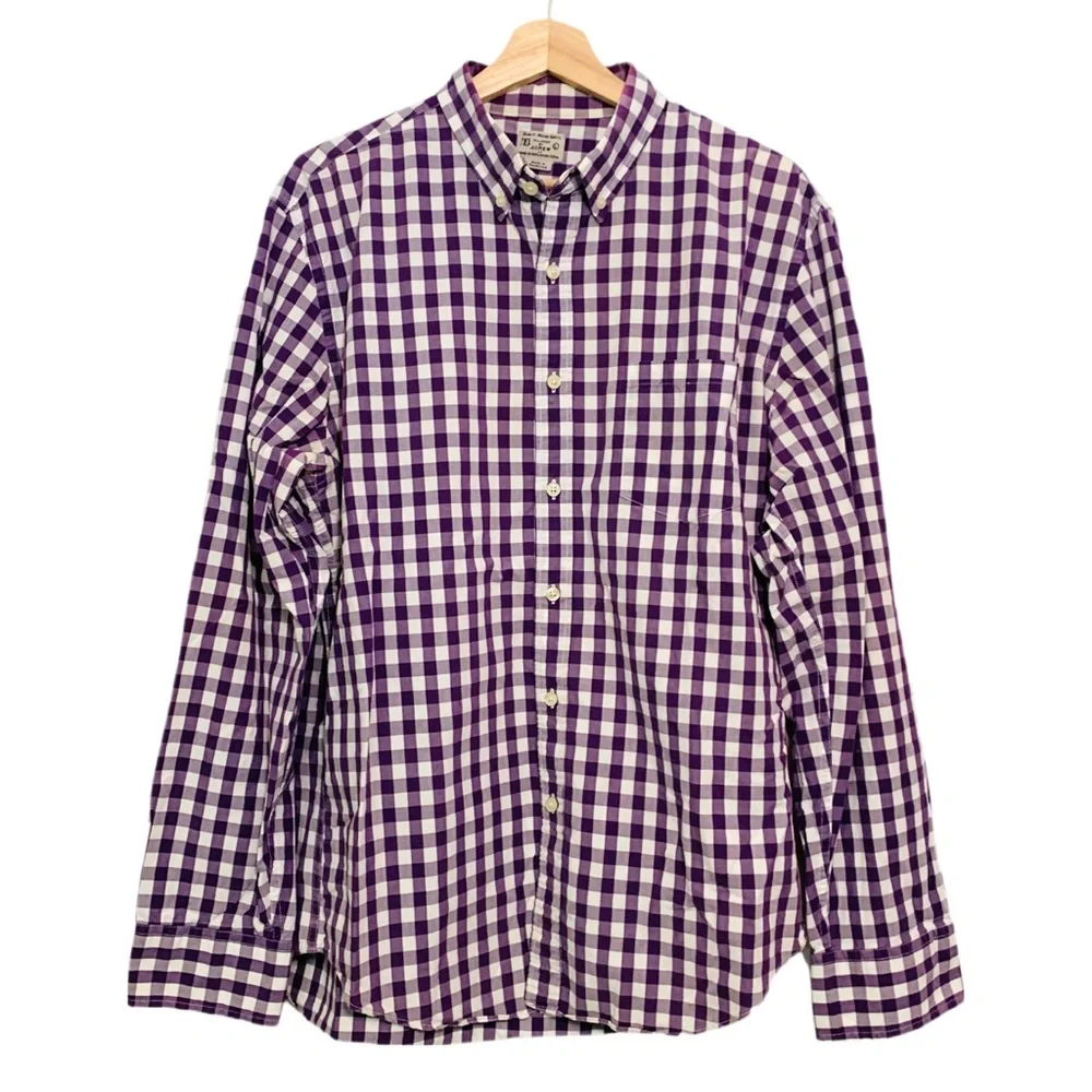 J. Crew Men’s Purple Checked Button Down Shirt Long Sleeves Size Large